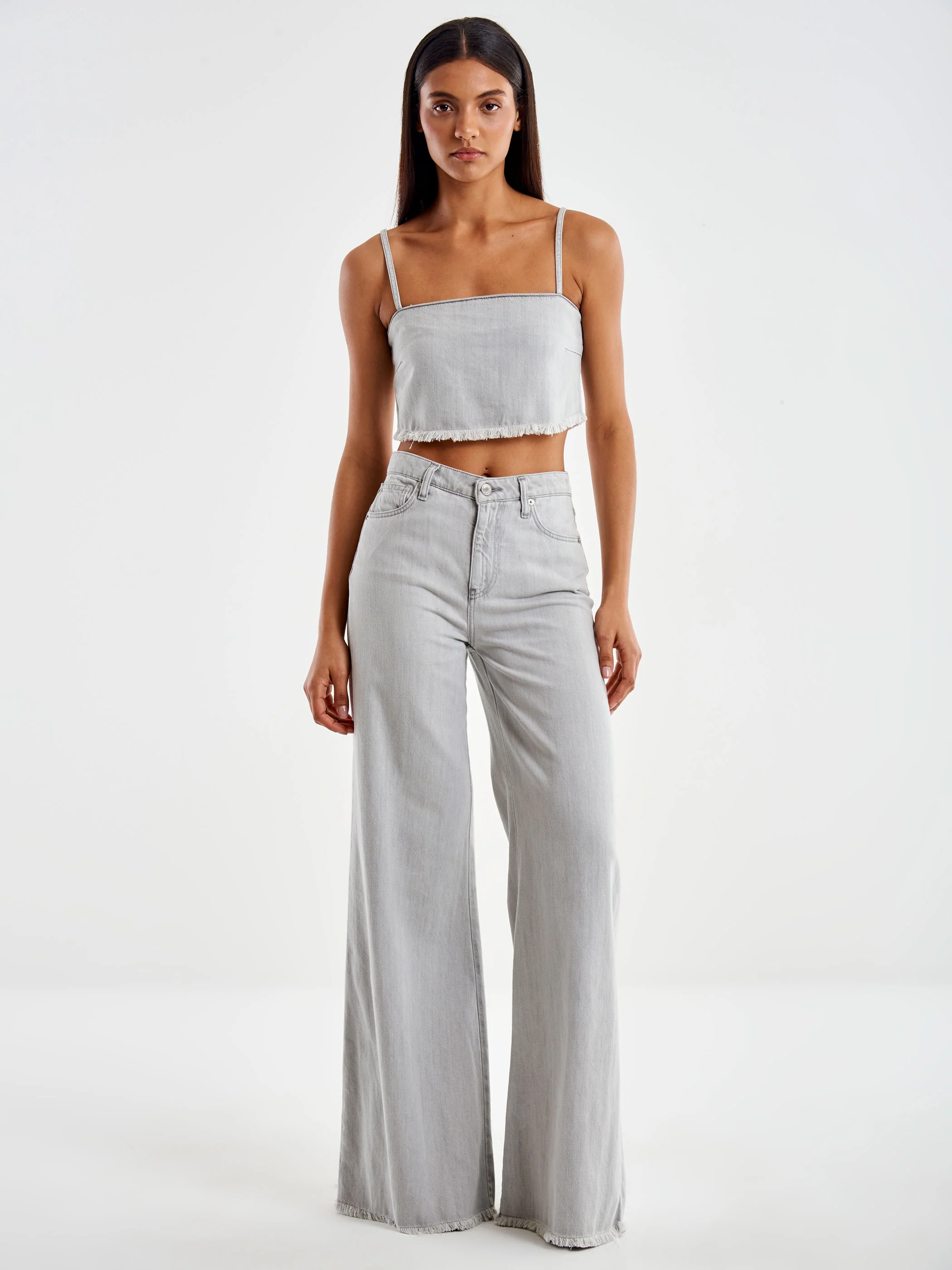 top in denim sfrangiato DD5010 GRIGIO VICOLO 