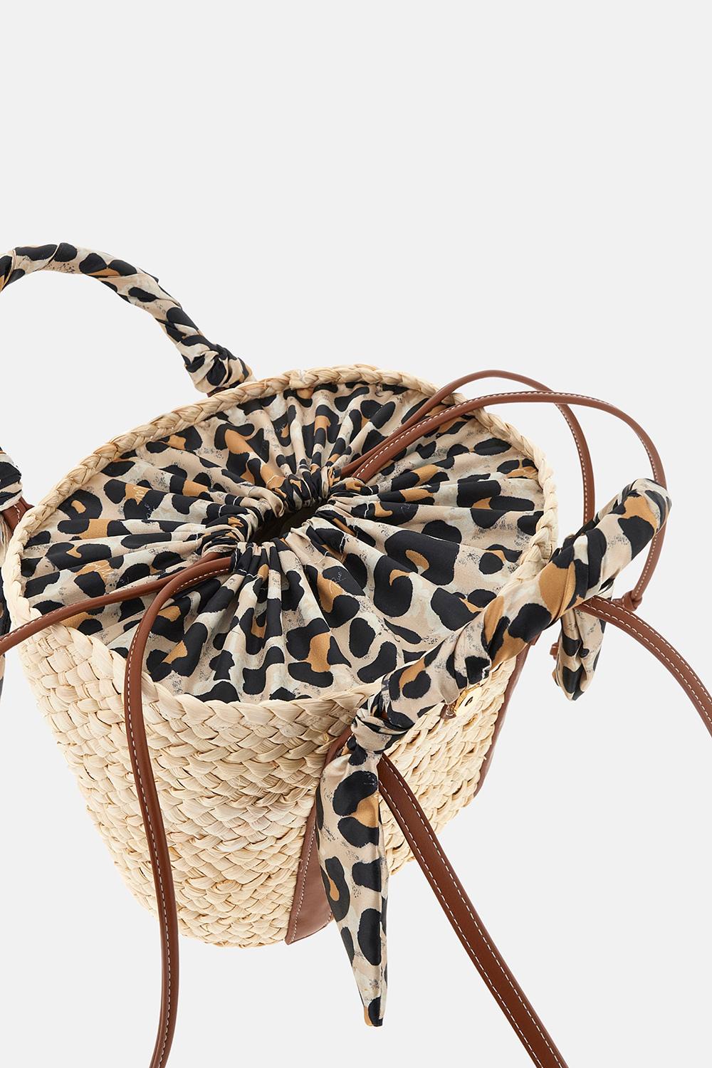 Borsa secchiello in paglia 1570SOLEIL LEOPARD RUE MADAM PARIS 