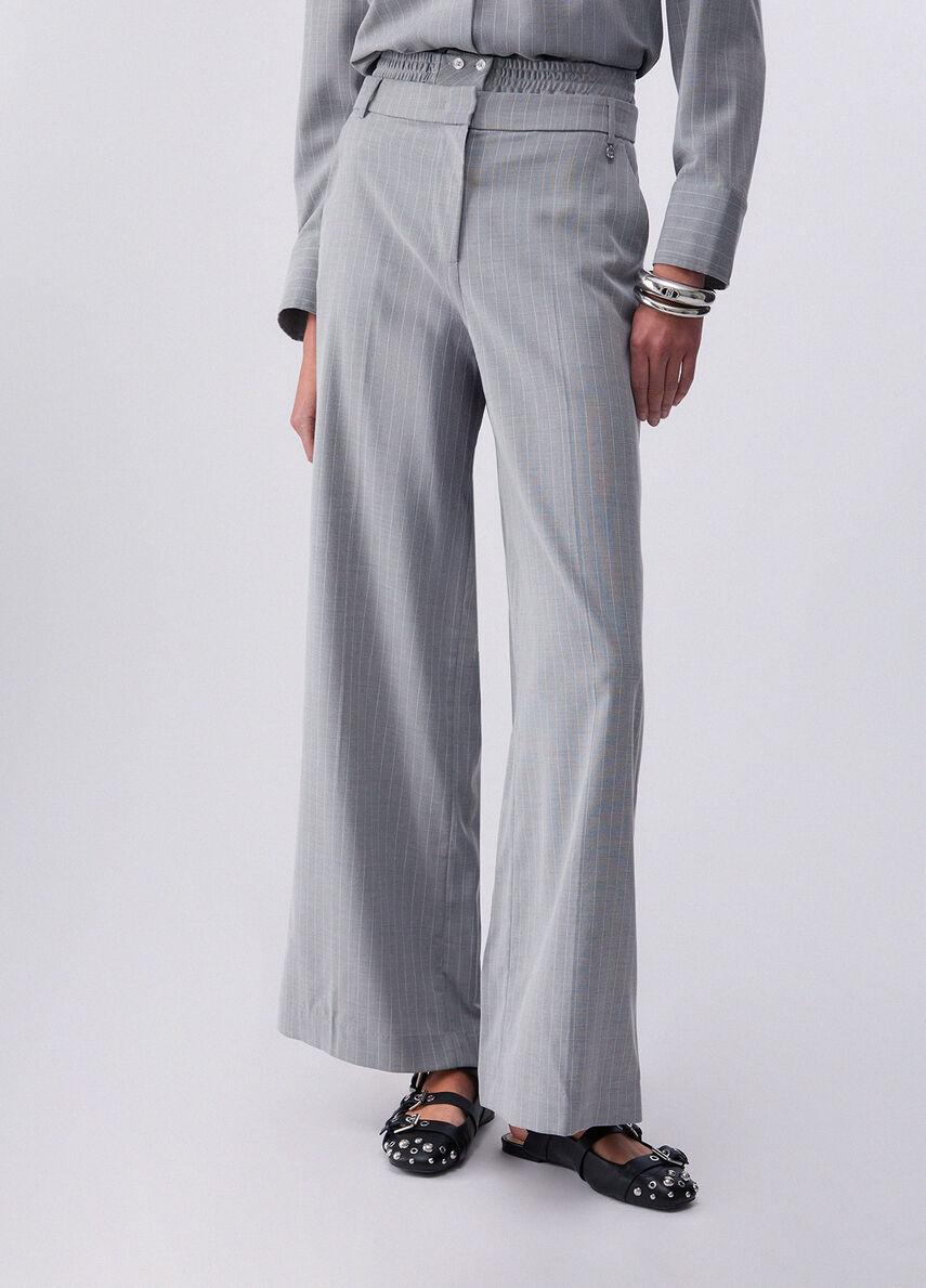 pantalone a palazzo gessato WA6099T349A P9686 LIU JO WHITE 