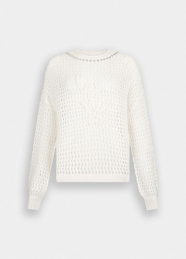 maglia in lana mohair MF5430MS039 10701 LIU JO WHITE 