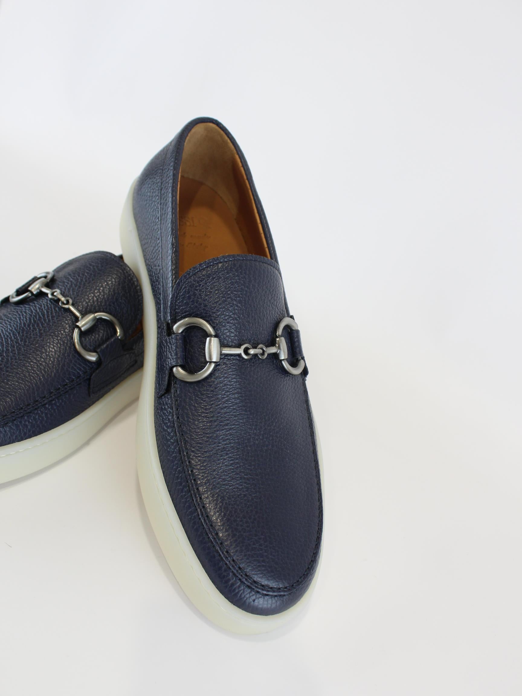 Mocassino in pelle lavorata con applicaizoni 646 NAVY ROSSI 