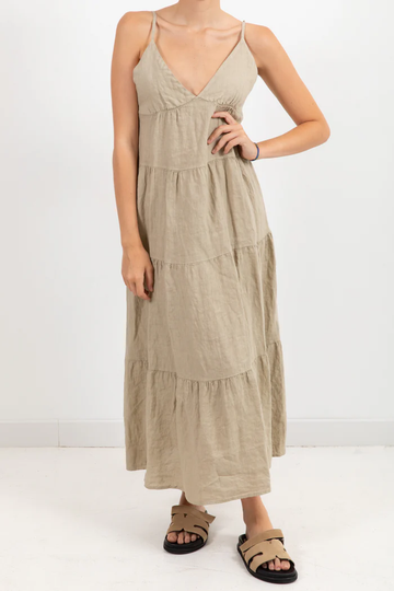 abito a balze in lino TD2624 BEIGE VICOLO 
