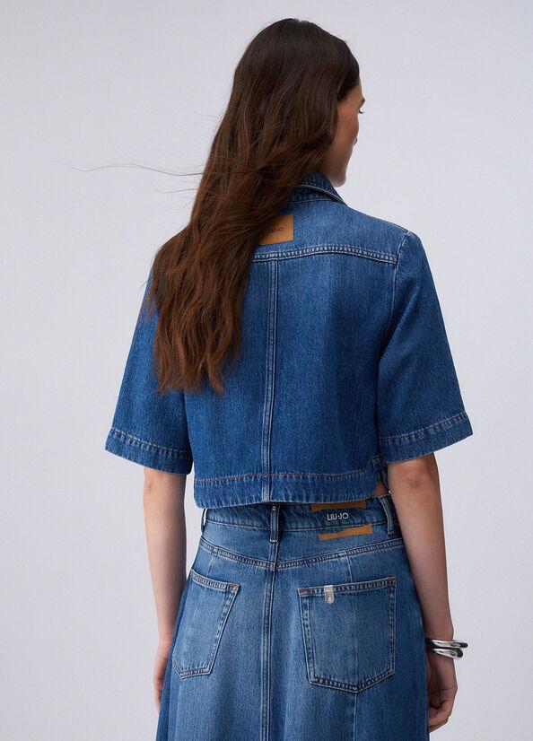 camicia boxy in denim UA6337D0319 79010 LIU JO DENIM 