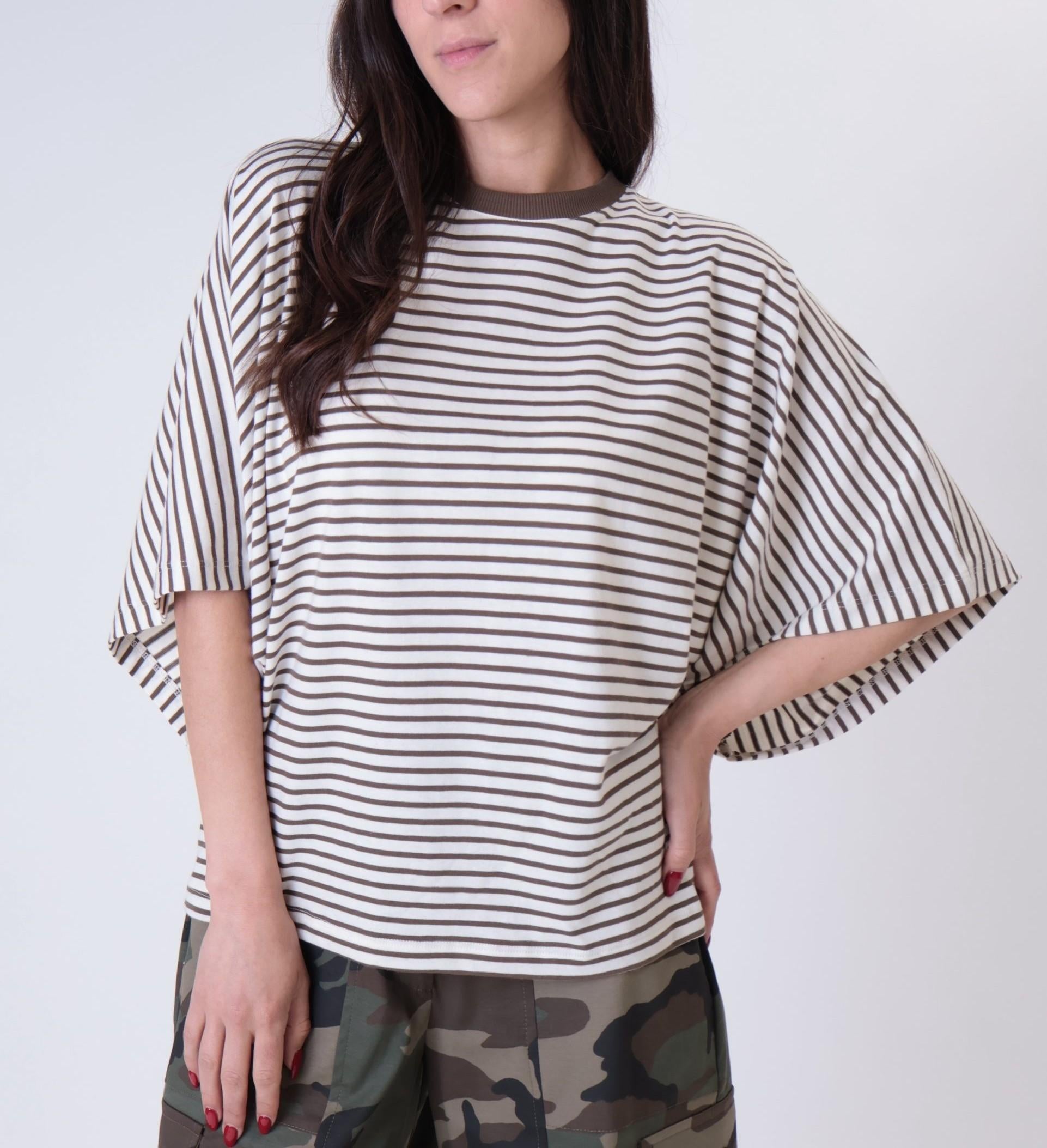 t-shirt a righe bicolor UAB0408 BURRO/CIOCCOLATO VICOLO 
