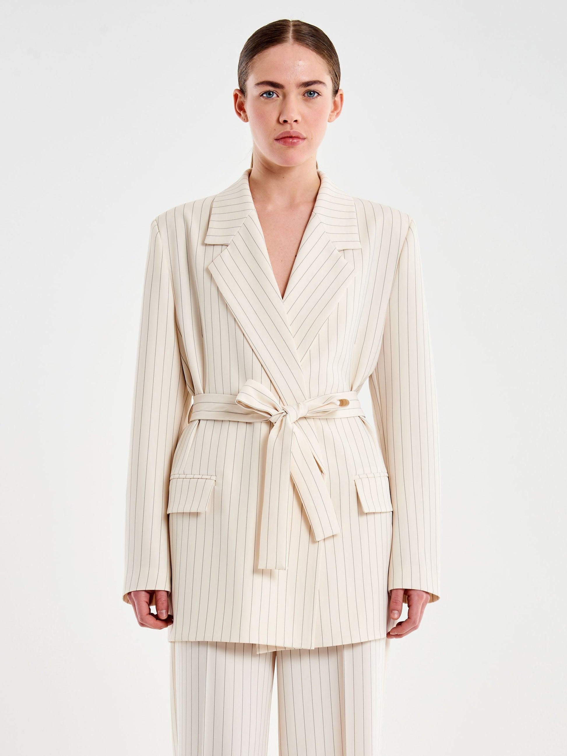 blazer gessato con cintura TAB 0094 BURRO VICOLO 