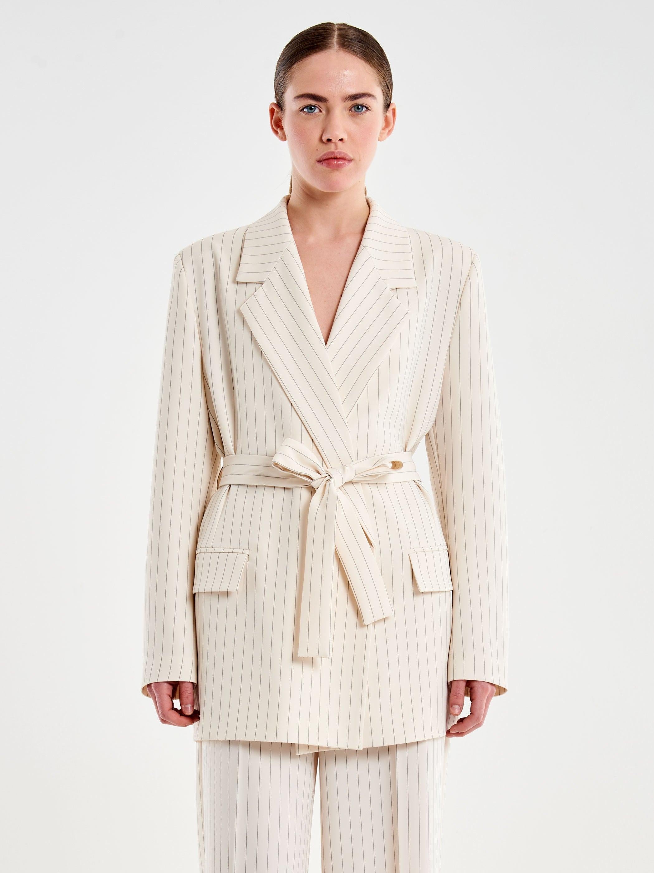 blazer gessato con cintura TAB 0094 BURRO VICOLO 