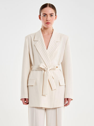 blazer gessato con cintura TAB 0094 BURRO VICOLO 
