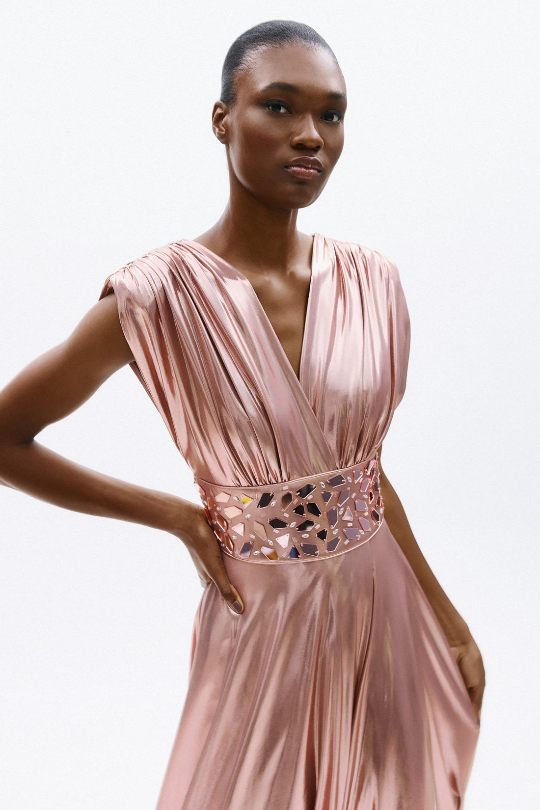 abito con applicazioni in vita A4766 DUSTY PINK ALLURE 