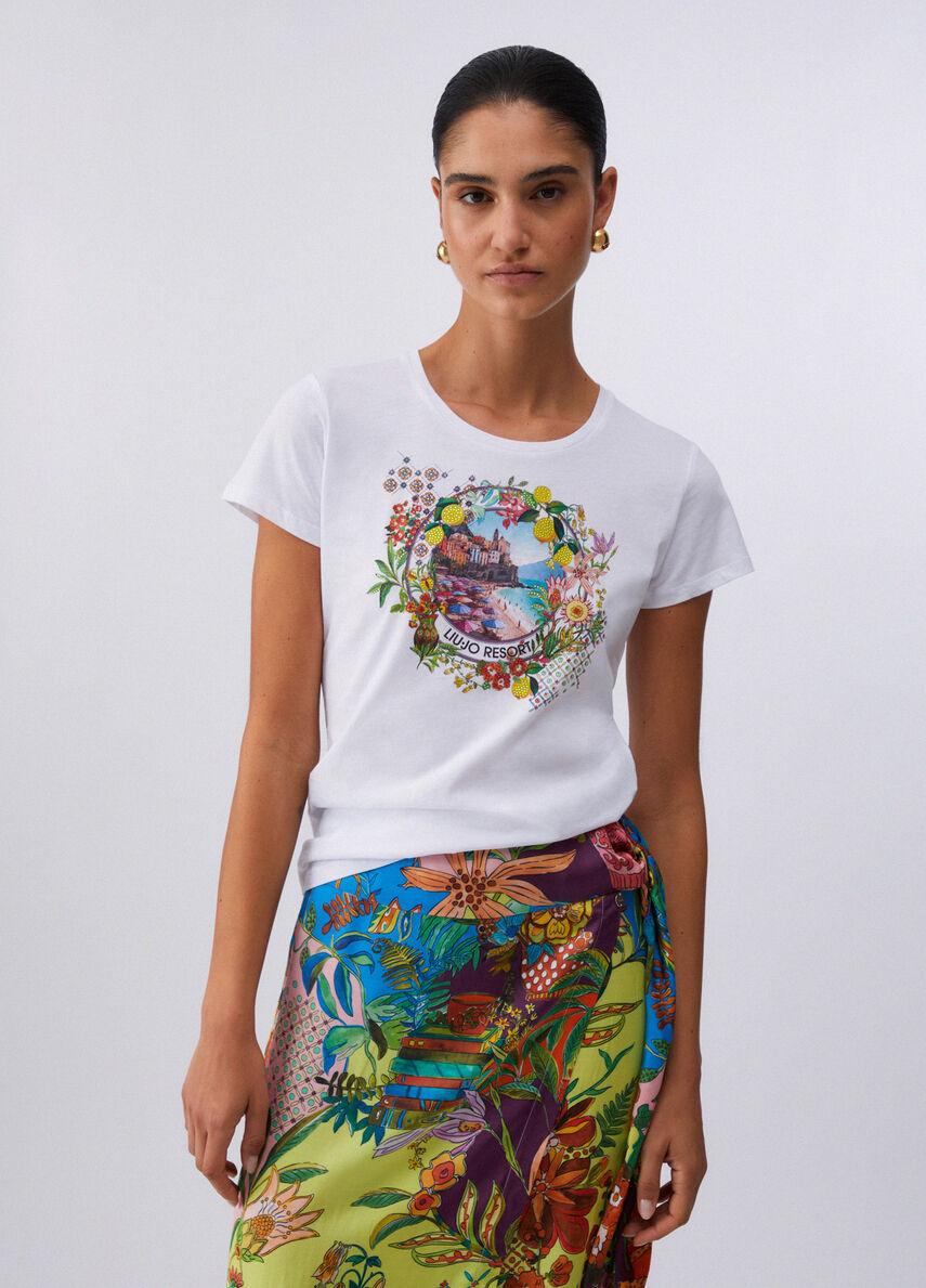 t-shirt con stampa WA6476JS923 P9454 LIU JO WHITE 