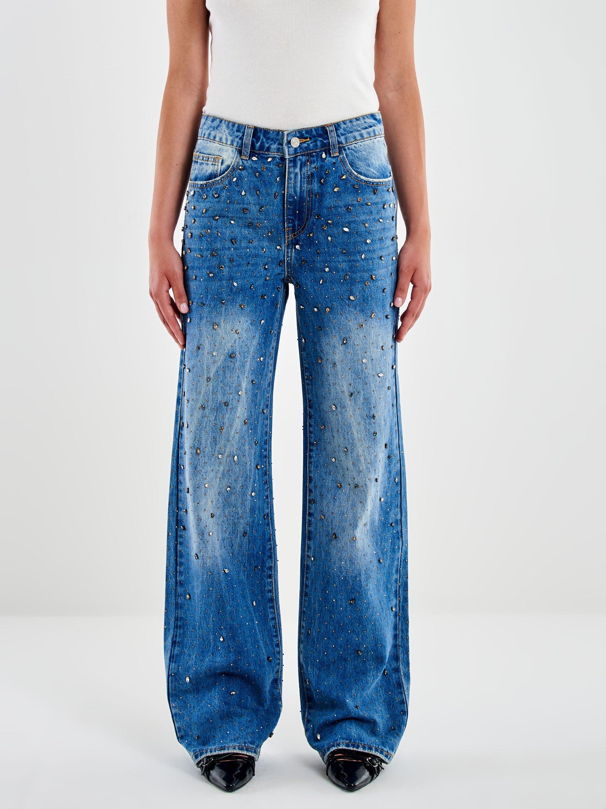 jeans aurora con borchie e strass DF5154 DENIM VICOLO 