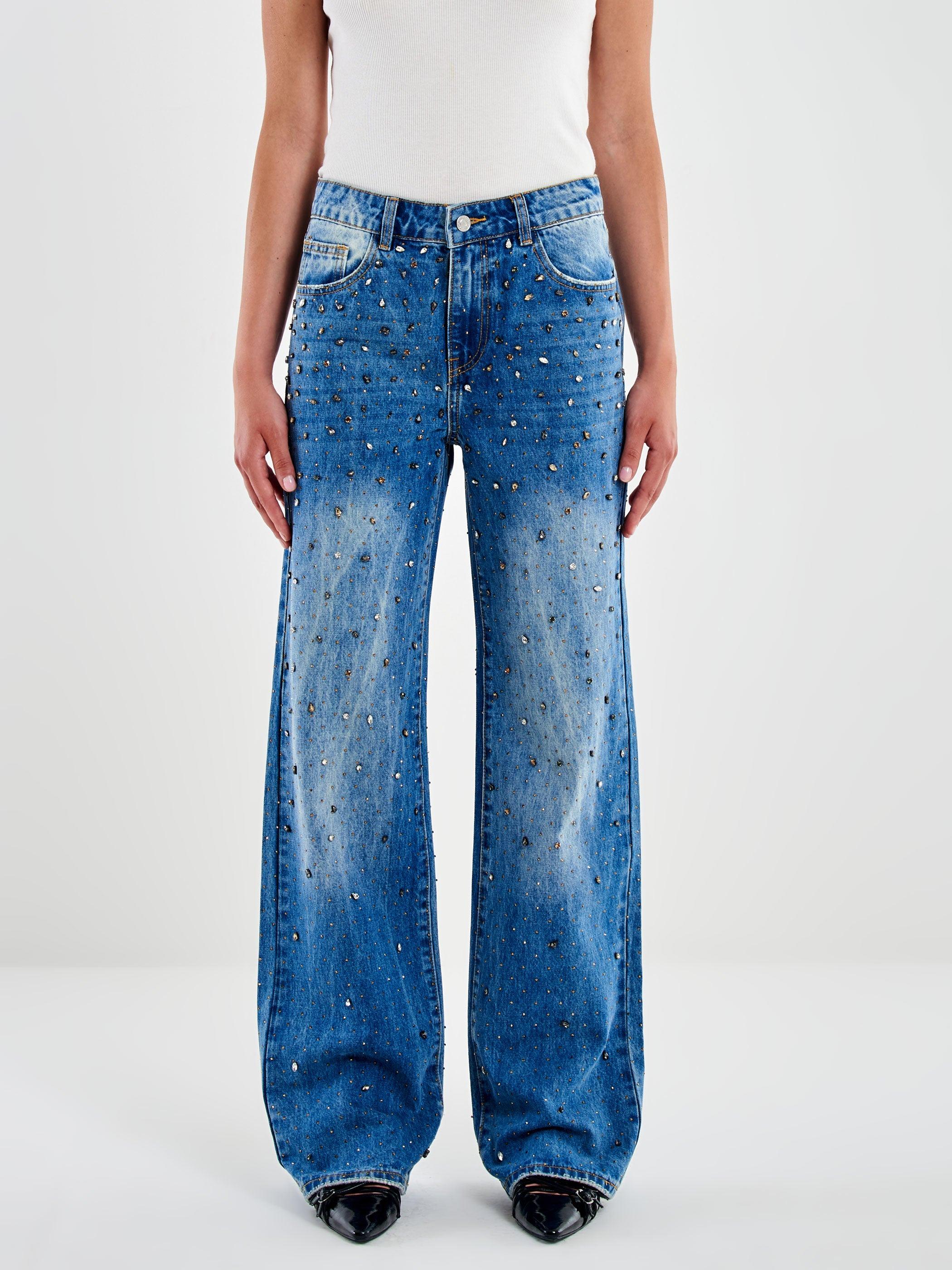 jeans aurora con borchie e strass DF5154 DENIM VICOLO 