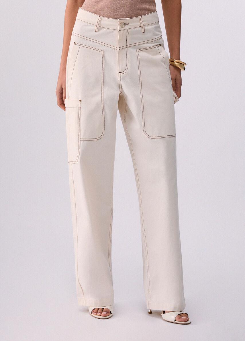 pantalone con maxi tasche WA6178T295A 10605 LIU JO WHITE 