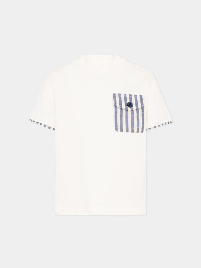 t-shirt con taschino a righe FY8P41 Z3708 101BL IVORY/BLUE FAY 
