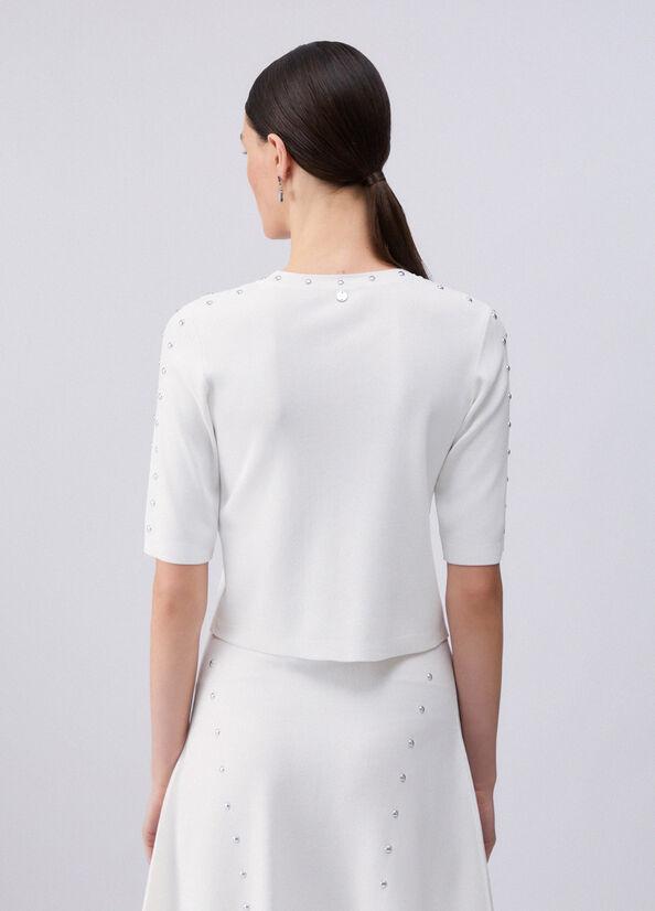 t-shirt in maglia con borchie WA6092MS55N 10701 LIU JO WHITE 