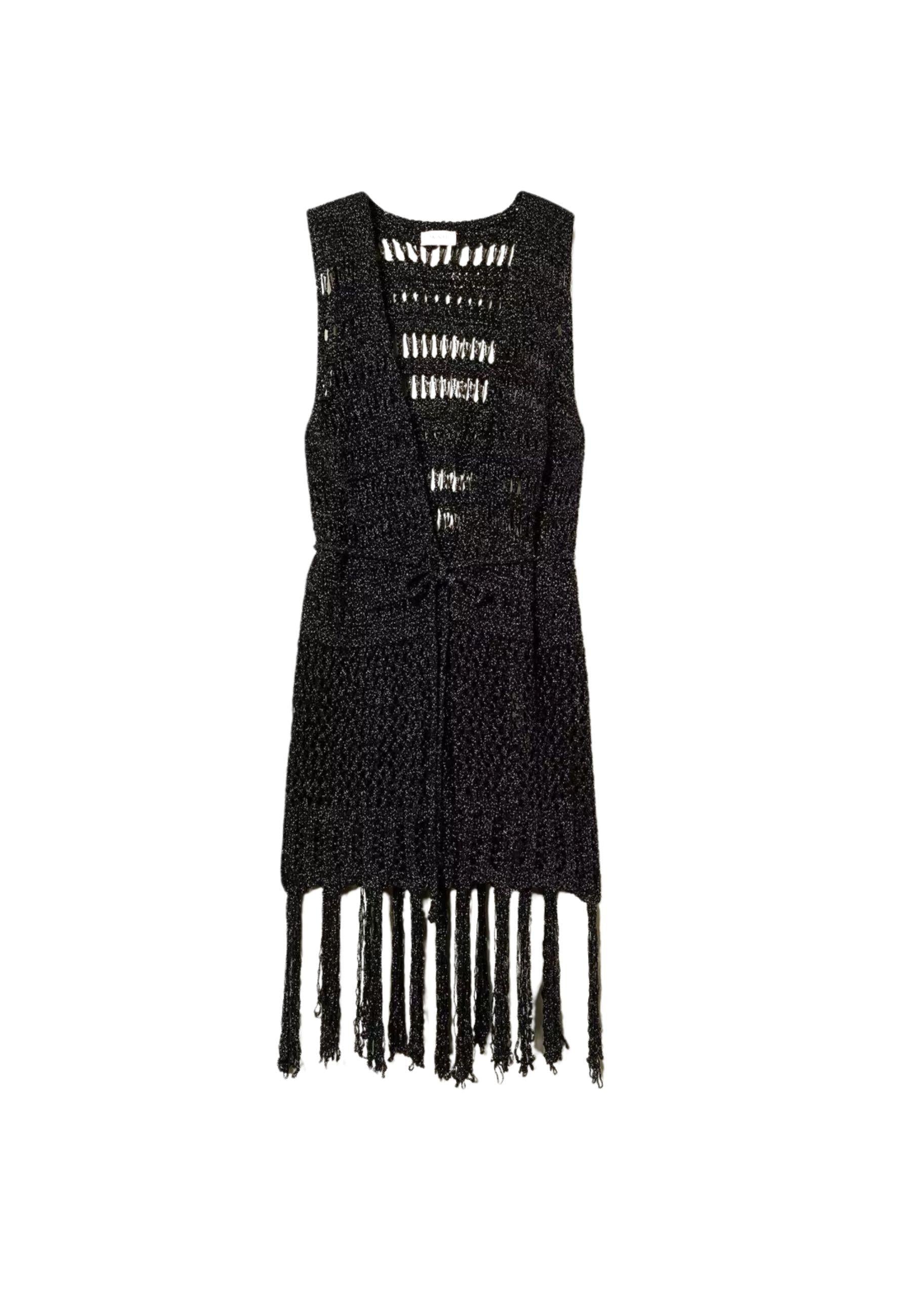 gilet con cinta e frange 251TA4360 00006 TWINSET 