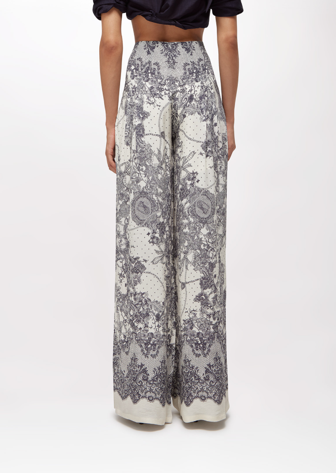 pantalone wide leg con stampa pizzo RA6128T523A P9401 Blugirl 
