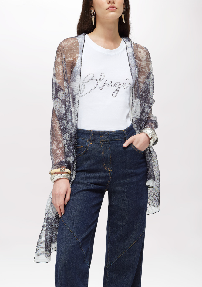 stola in tulle plissè a stampa pizzo NA6012J3895 P9401 Blugirl 