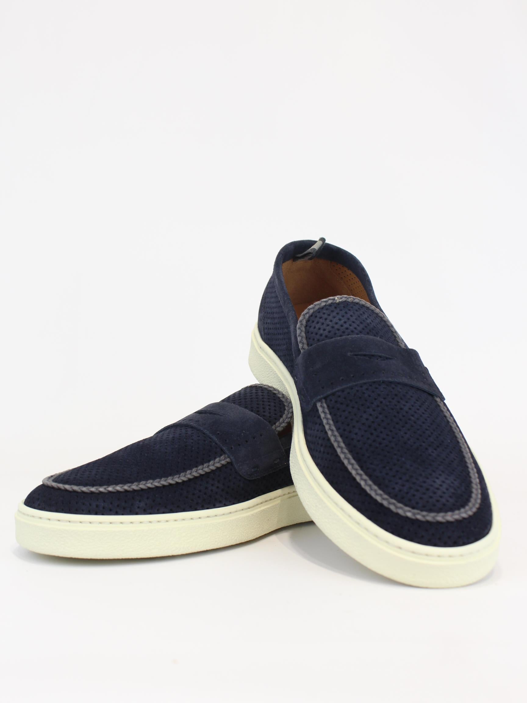 Mocassino in suede traforato 1055 FLORENCE BLU ROSSI 