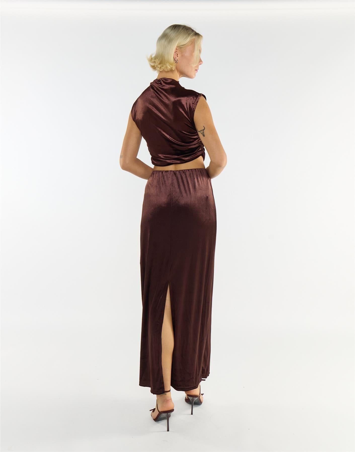 gonna lunga in velluto KA7384 BROWN GLAMOROUS 