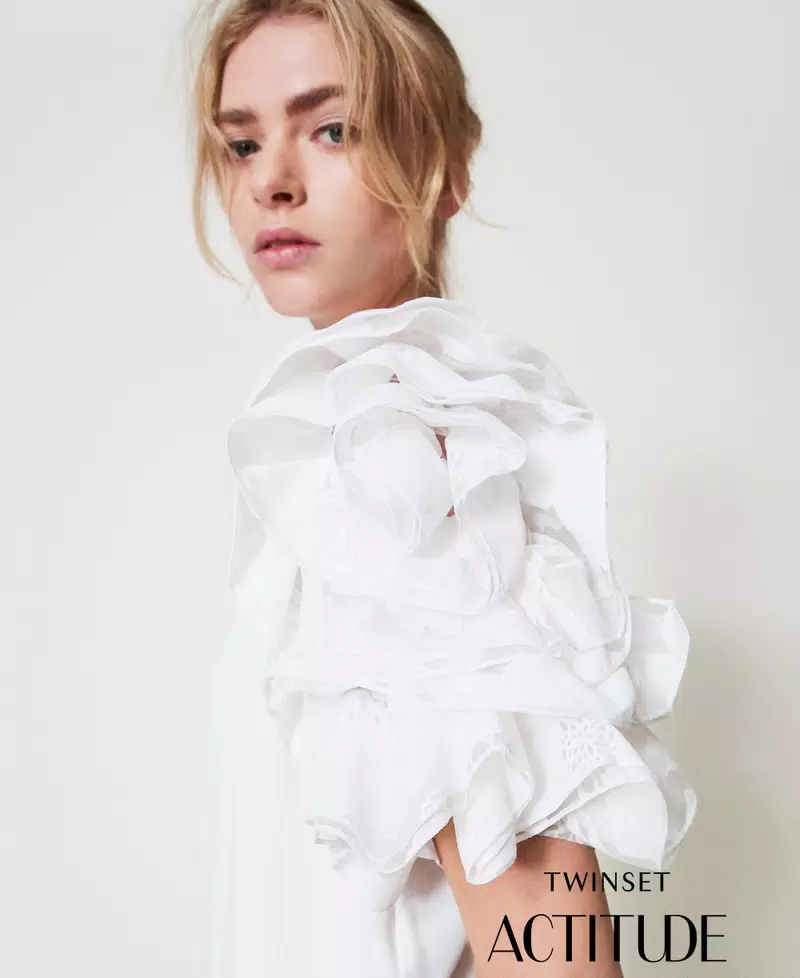 t-shirt con maniche in organza 251AP2413 00840 TWINSET ACTITUDE 