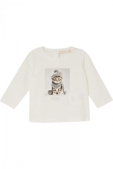 t-shirt con stampa gattino HF5026J0088 03Q21 LIU JO JUNIOR 