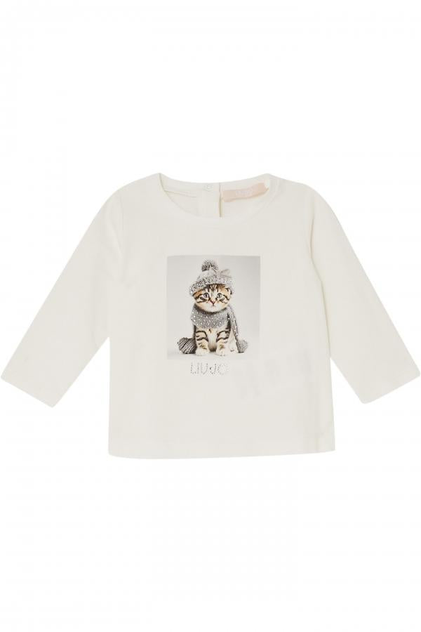 t-shirt con stampa gattino HF5026J0088 03Q21 LIU JO JUNIOR 