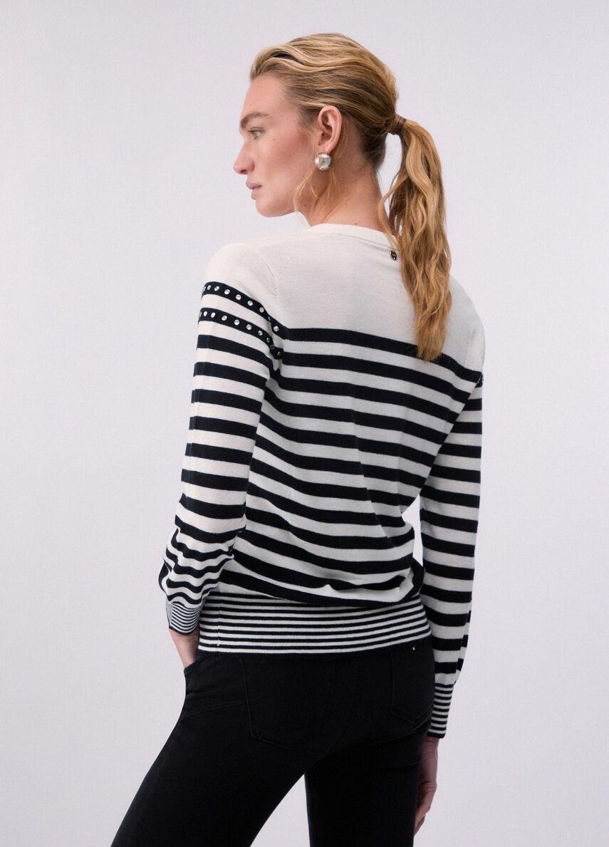 maglia a righe con scollo V WA6139MA16R 03705 LIU JO WHITE 