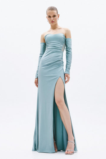 Abito lungo con spacco A4768 TIFFANY ALLURE 