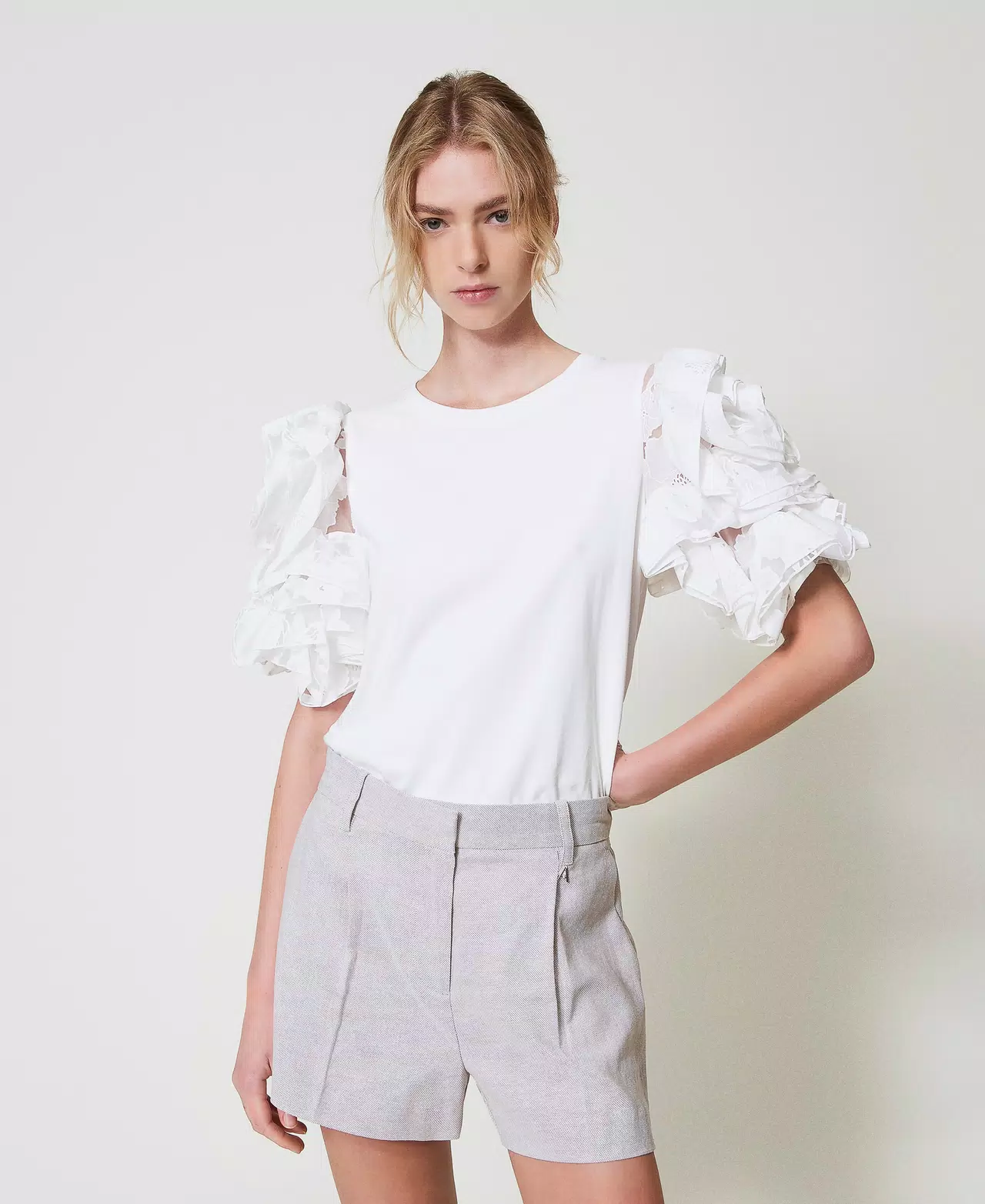 t-shirt con maniche in organza 251AP2413 00840 TWINSET ACTITUDE 