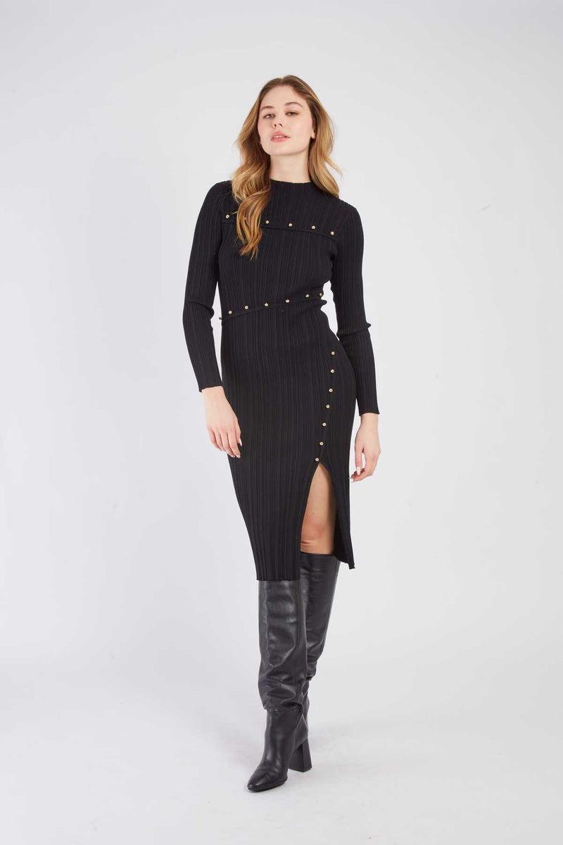abito midi con applicazioni borchie A512055 NERO DERHY 