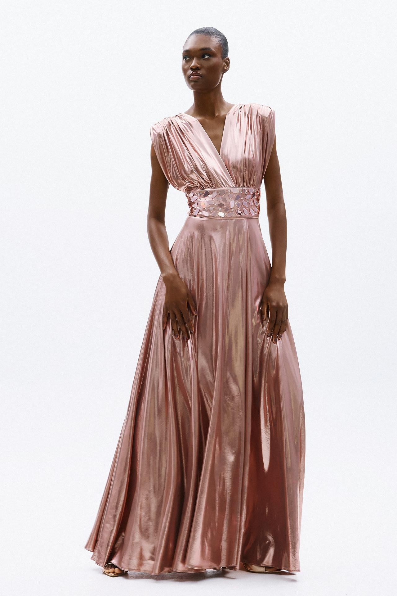 abito con applicazioni in vita A4766 DUSTY PINK ALLURE 