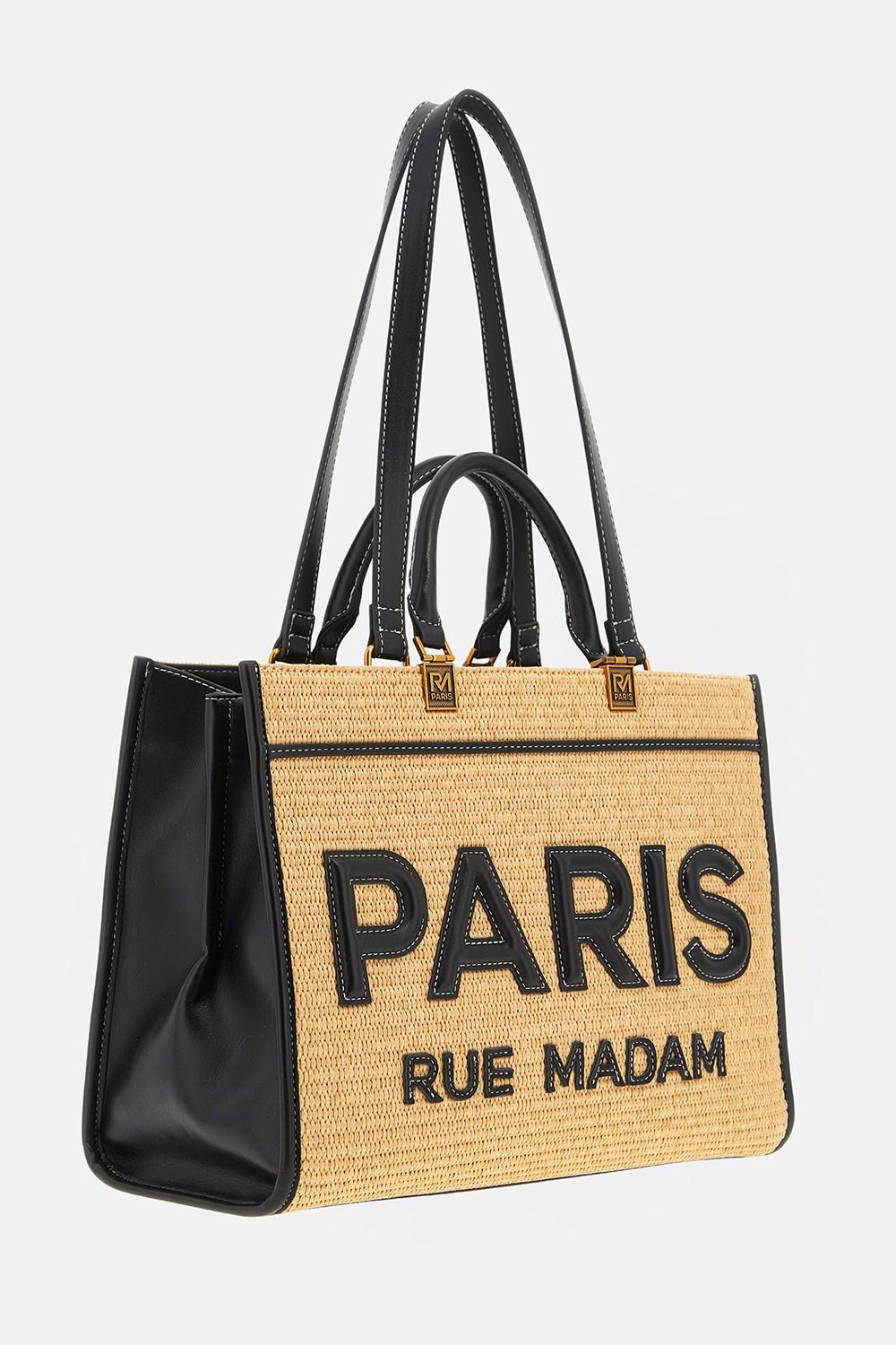 borsa iconique tote straw ICONIQUE TOTE STRAW 1533 STRAW BLACK RUE MADAM PARIS 