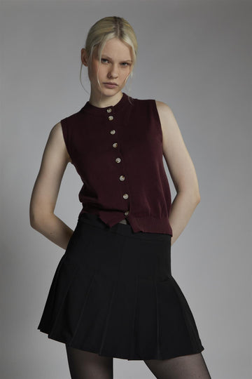 top con applicazione bottoni CA0793 BURGUNDY GLAMOROUS 