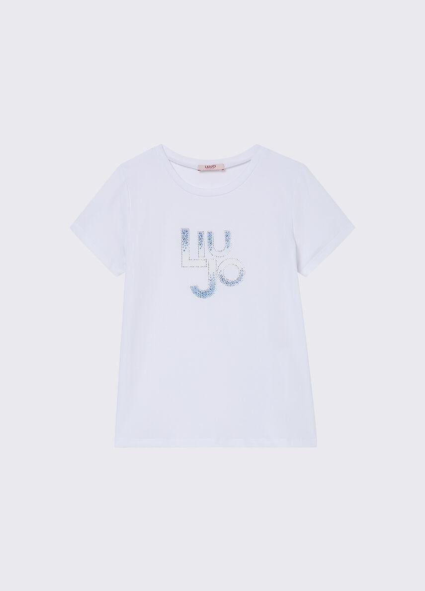 t-shirt con logo e strass GA6167JS003 10601 LIU JO JUNIOR 