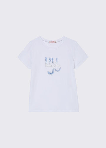 t-shirt con logo e strass GA6167JS003 10601 LIU JO JUNIOR 