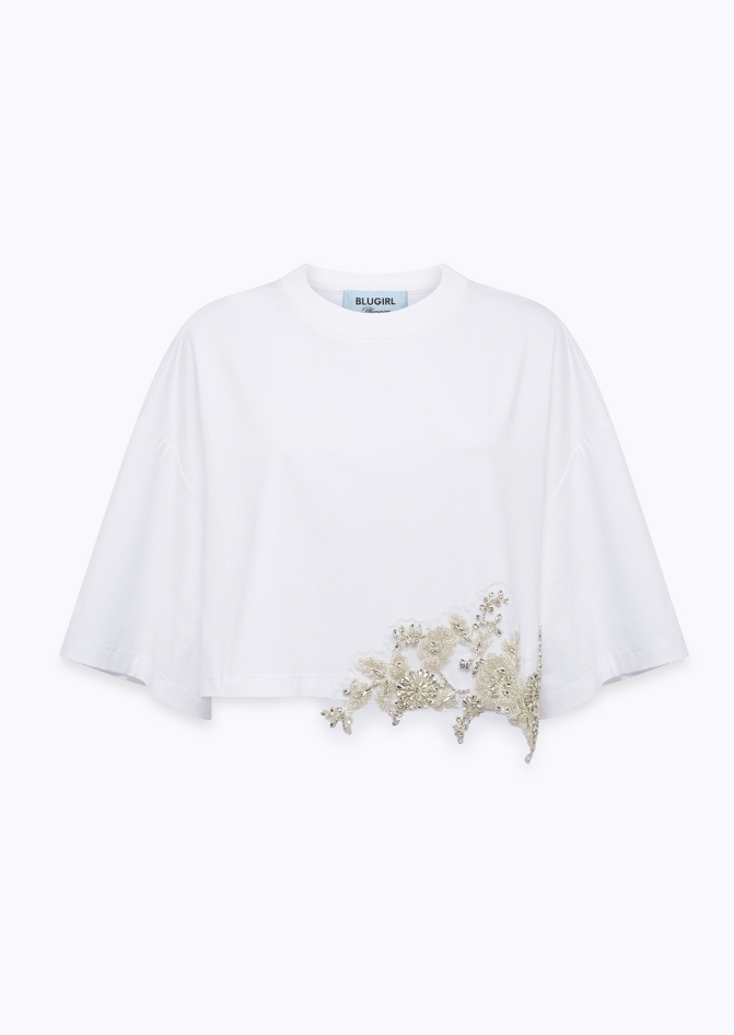 t-shirt con patch cristalli RA6153JS003 10601 Blugirl 
