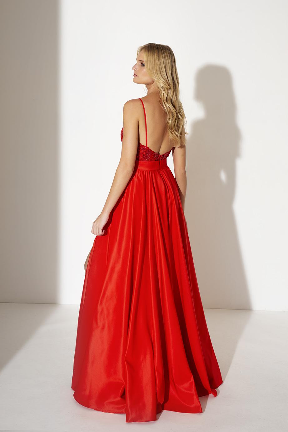 Abito elegante con spacco A4223 RED ALLURE 