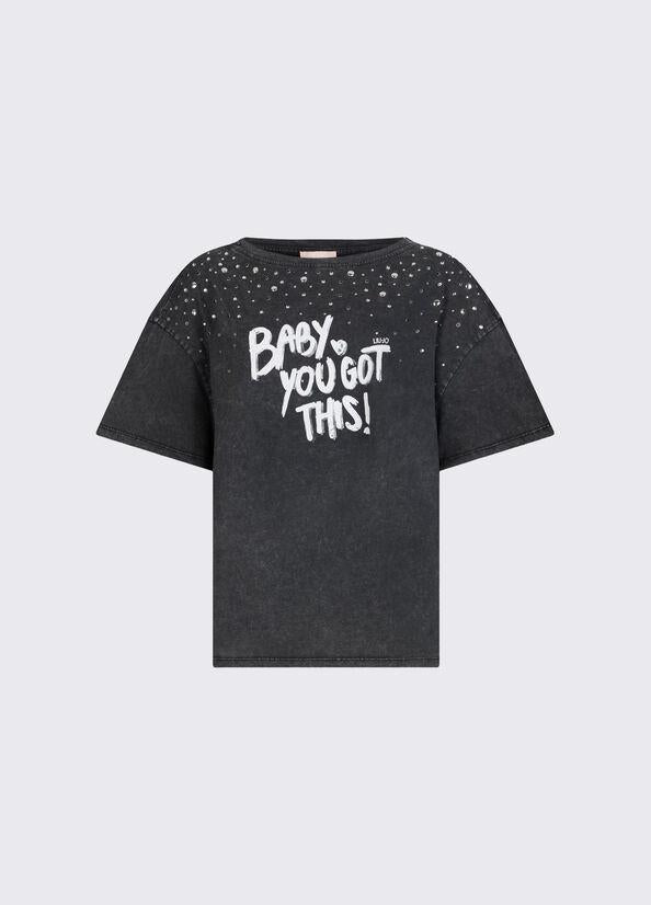 t-shirt con stampa in contrasto WA6131J3868 P9262 LIU JO WHITE 