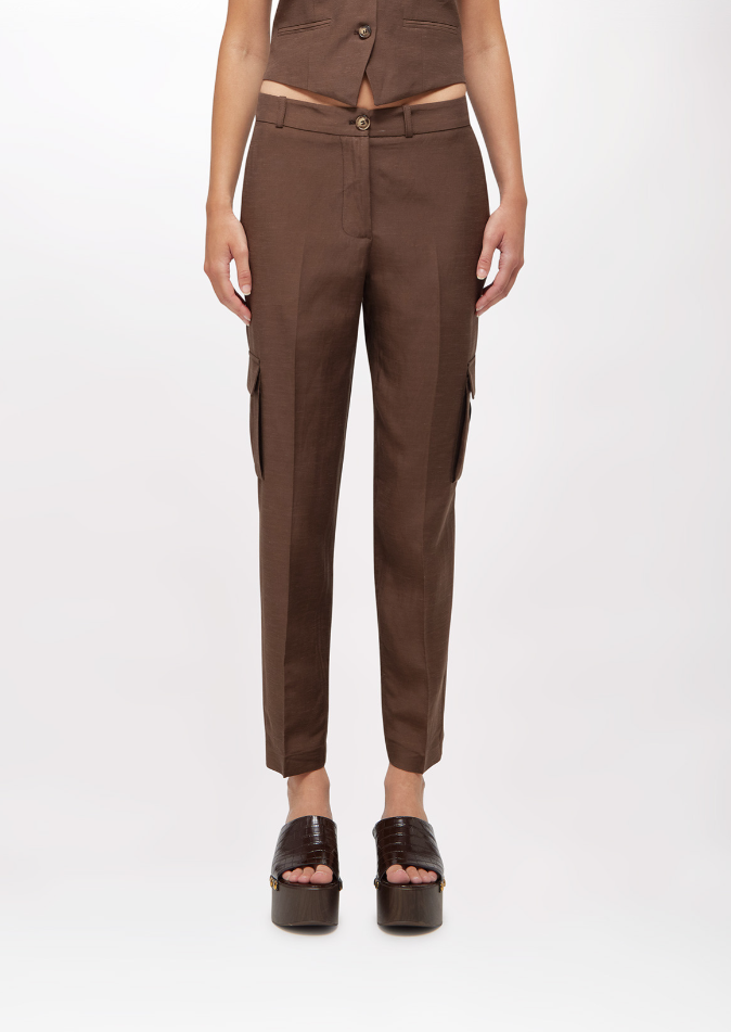 Pantaloni cargo in misto lino RA6095T8823 90913 Blugirl 