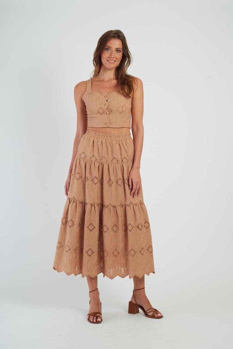 gonna lunga in pizzo P650016 DAVINA 115 CAMEL DERHY 