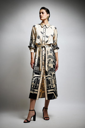 abito elegante con cintura T4604 PRINT TWINS 