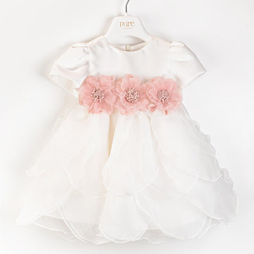 abito neonata con fiori PC03210 PANNA/ROSA PURE FIRENZE 