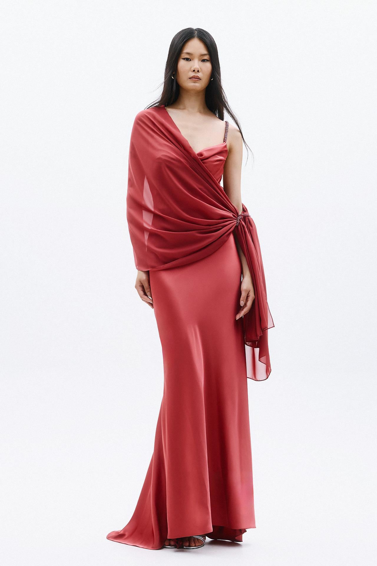 abito lungo a tubino A4850 BLUSH ALLURE 