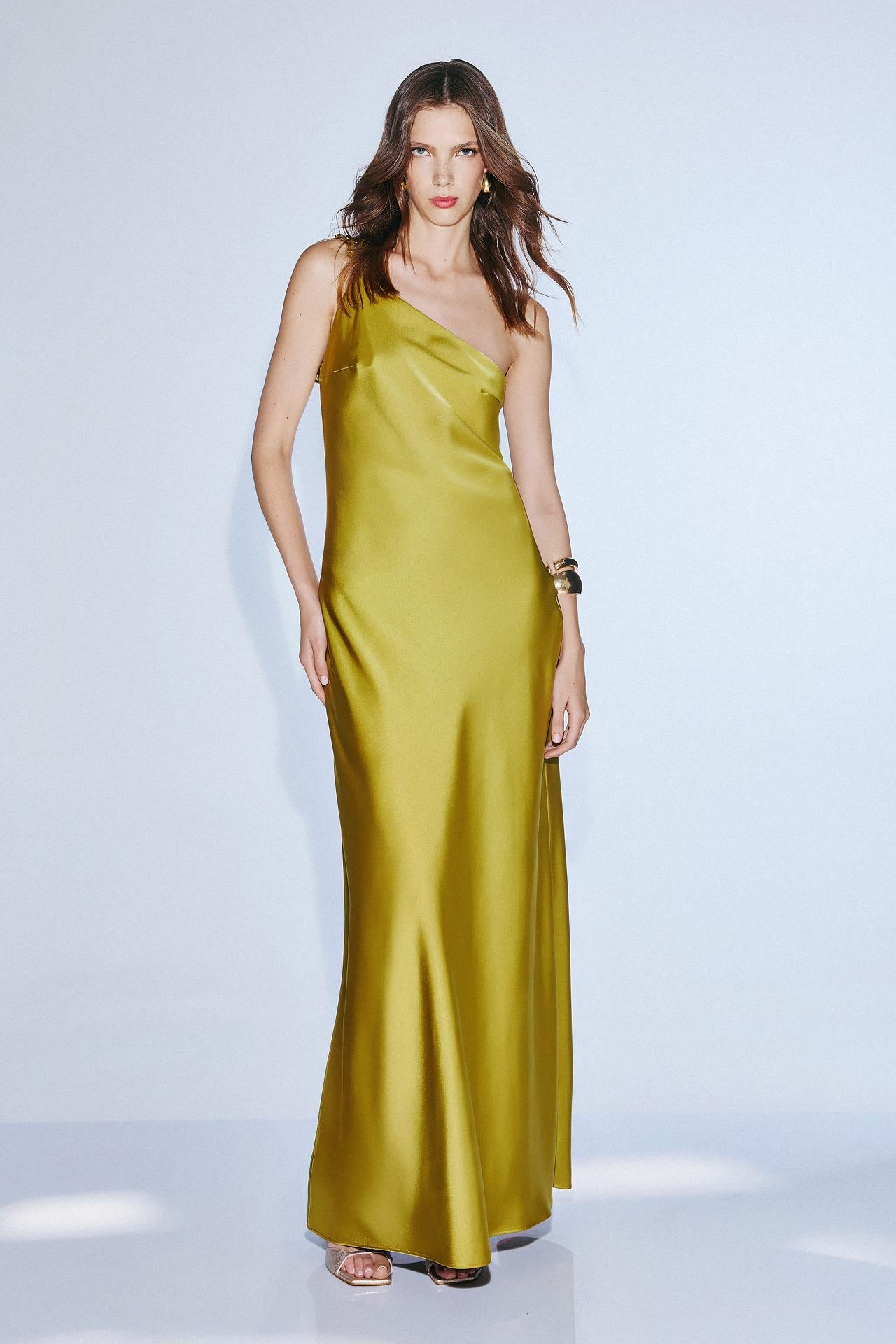 abito in raso elegante T4876 OLIVE TWINS 