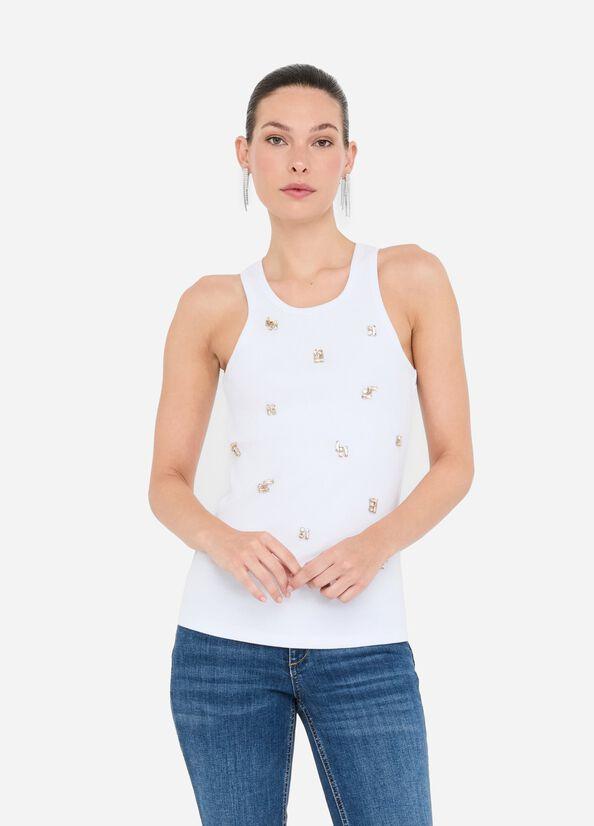 top con applicazione gioiello MF5447J4822 P9125 LIU JO WHITE 