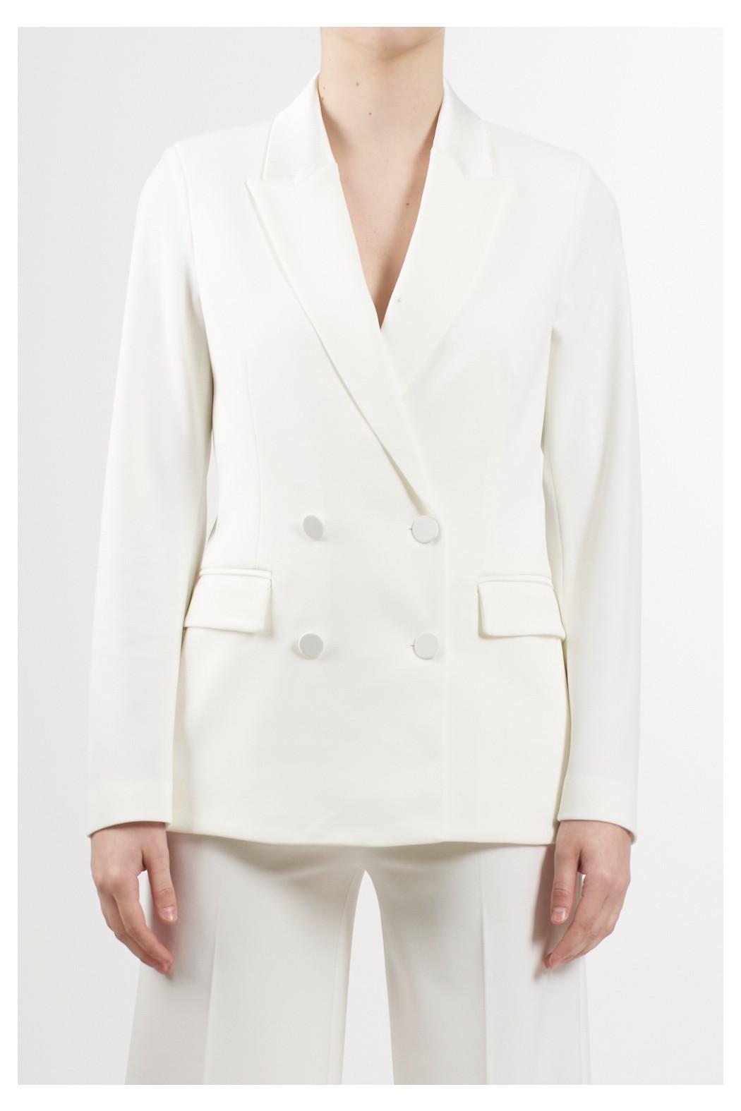 blazer doppiopetto con dettagli in raso TD0578 BIANCO VICOLO 