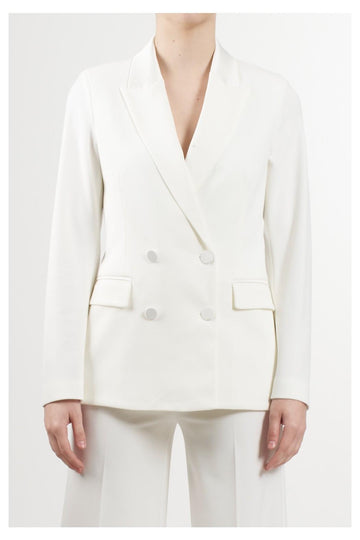 blazer doppiopetto con dettagli in raso TD0578 BIANCO VICOLO 