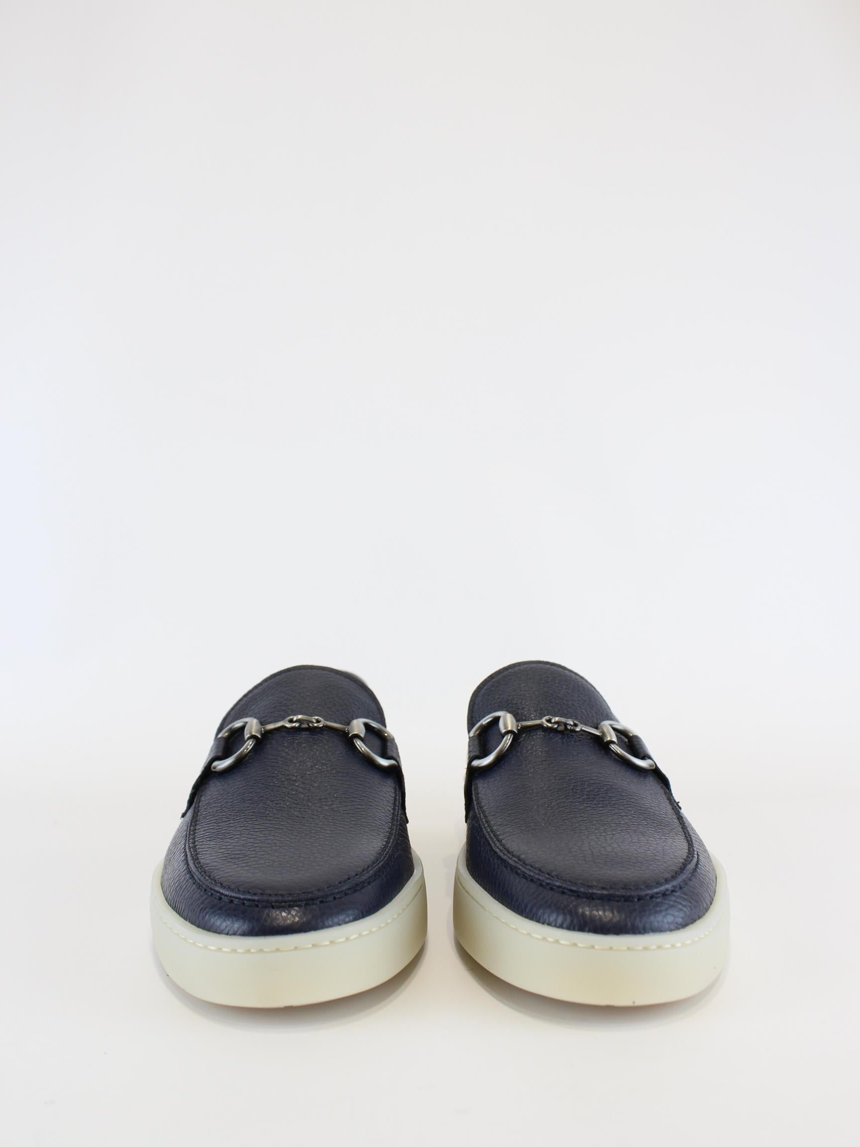 Mocassino in pelle lavorata con applicaizoni 646 NAVY ROSSI 