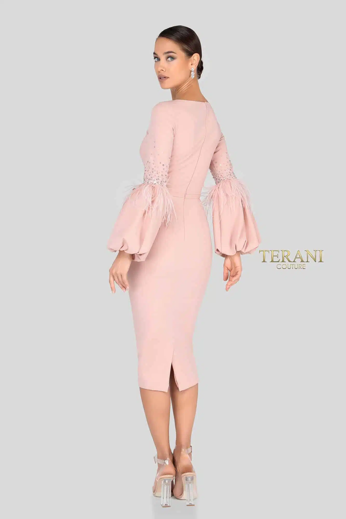 Abito elegante con scollo a V 1912C9643 BLUSH TERANI COUTURE 