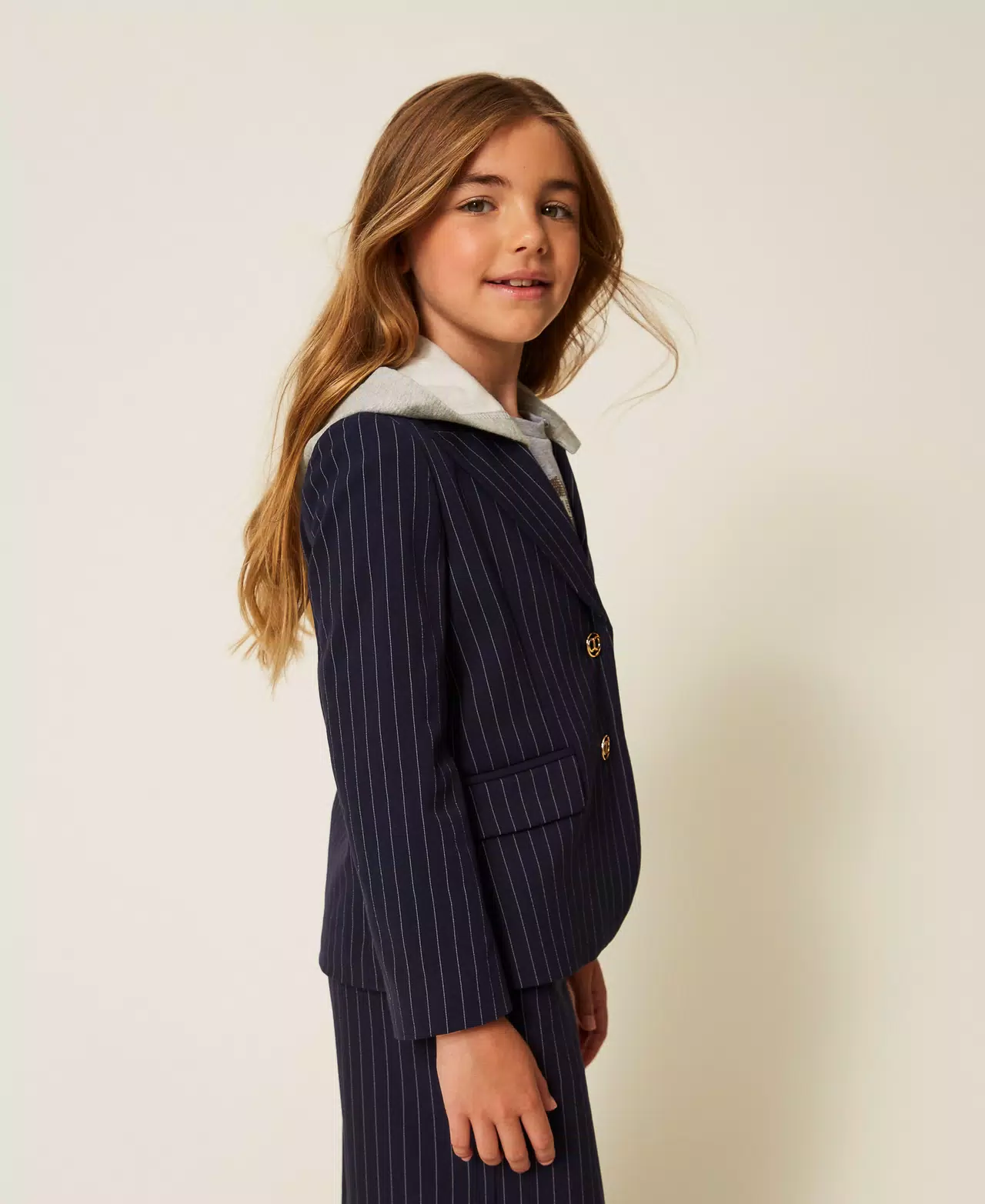 giacca gessata con cappuccio 252GJ2040 12713 TWINSET GIRL 